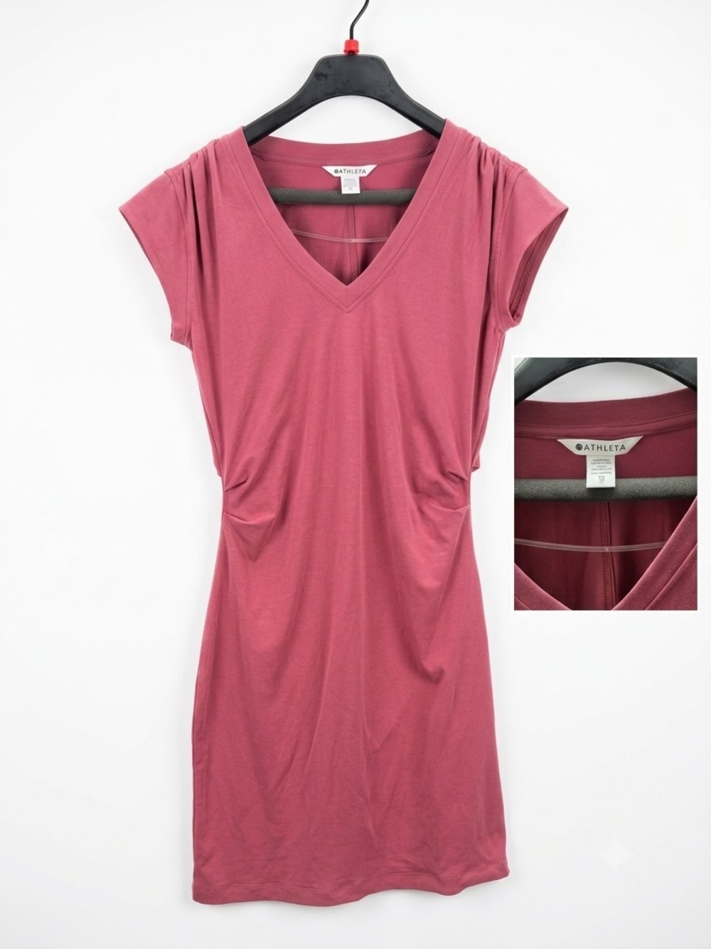 Athleta Women's V-Neck Ruched Waist Tunic Dress - Rosewood